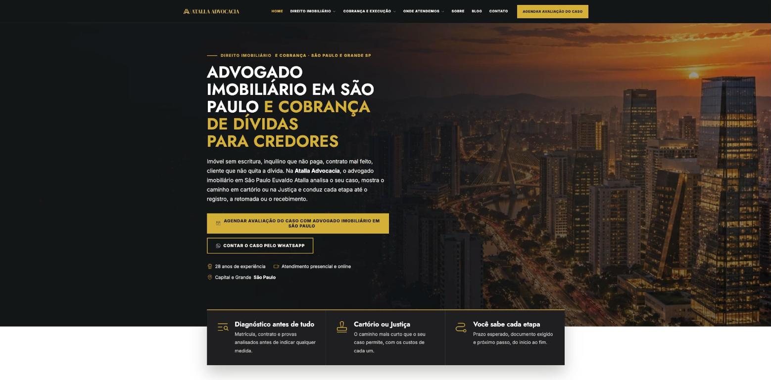 Página inicial do site da Atalla Advocacia